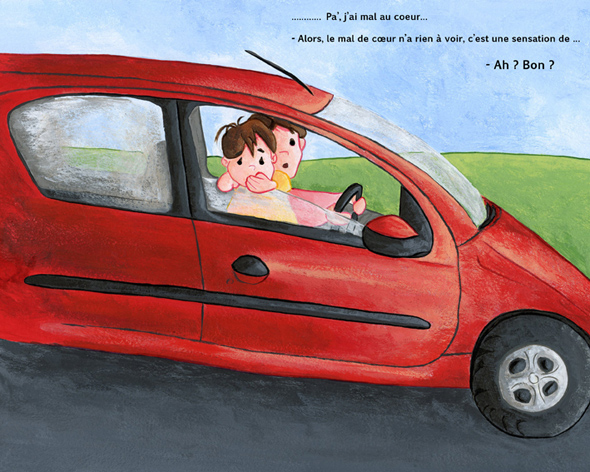 Illustration malade en voiture