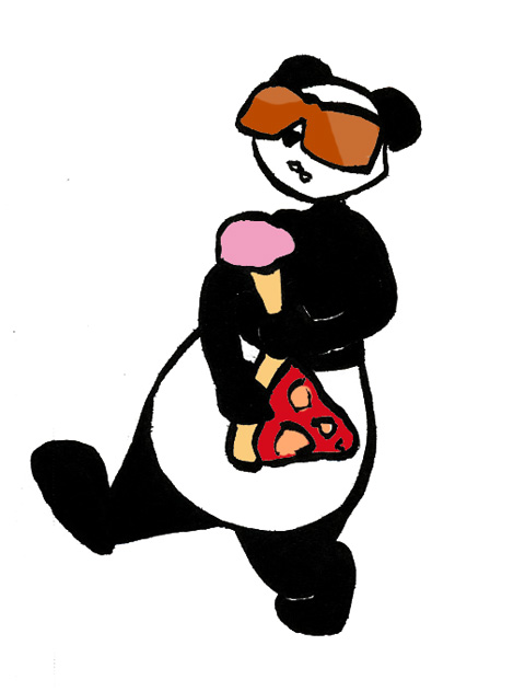 Panda qui mange des pizza