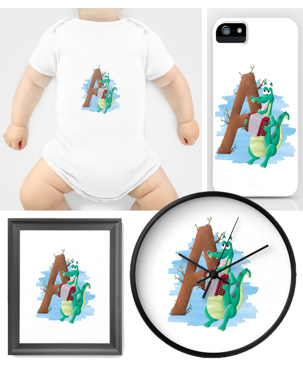 Tee-shirt , mug, coque iphone alligator boutique illustration