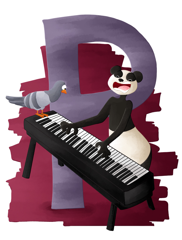 Abécédaire animalier p comme panda, pigeon, piano