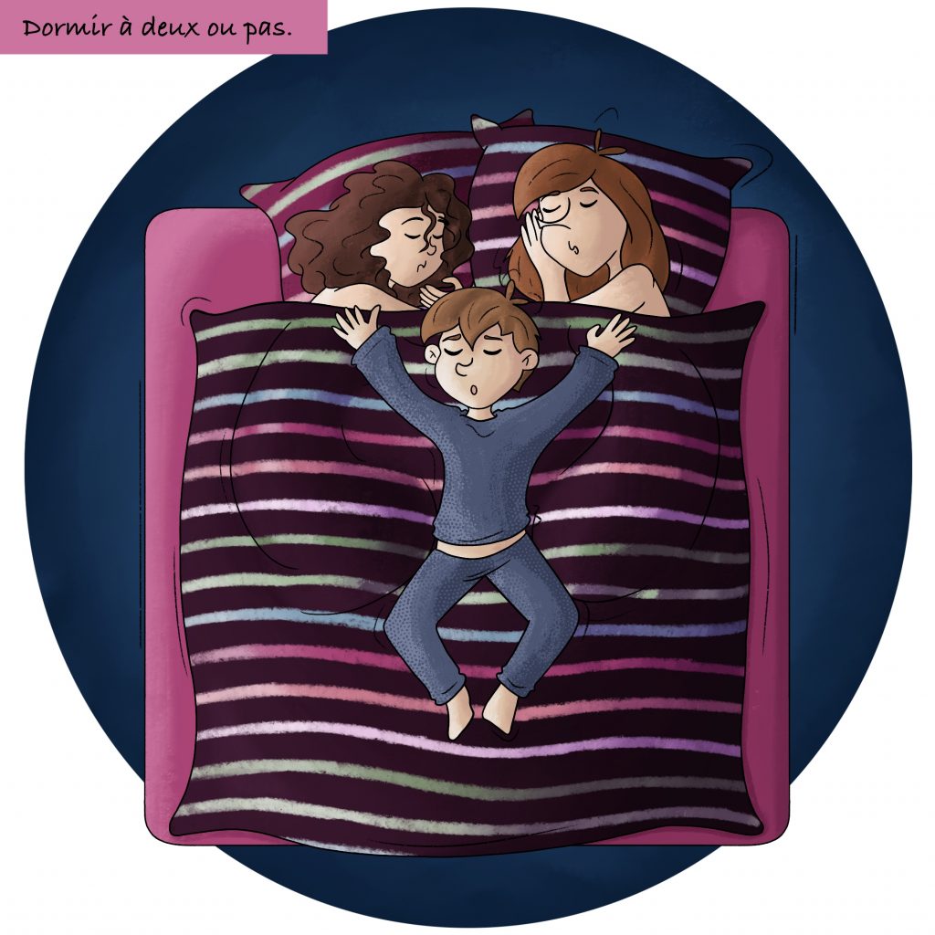Illustration les enfants qui dorment dans le lit des parents